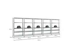 PROREGAL Mega Deal 5x Schwerlastregal Steel Eagle HxBxT 180 x 100 x 40 cm Fachlast 130 kg* Büroregale