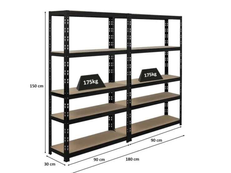 PROREGAL Mega Deal 2x Schwerlastregal APOLLO HxBxT 150 x 90 x 30 cm Fachlast 175kg Schwarz* Kellerregale|Regale Schwarz