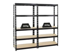 PROREGAL Mega Deal 2x Schwerlastregal Tiger HxBxT 180 x 90 x 45 cm Fachlast 265 kg 5-Ebenen* Regale Schwarz|Schwerlastregal