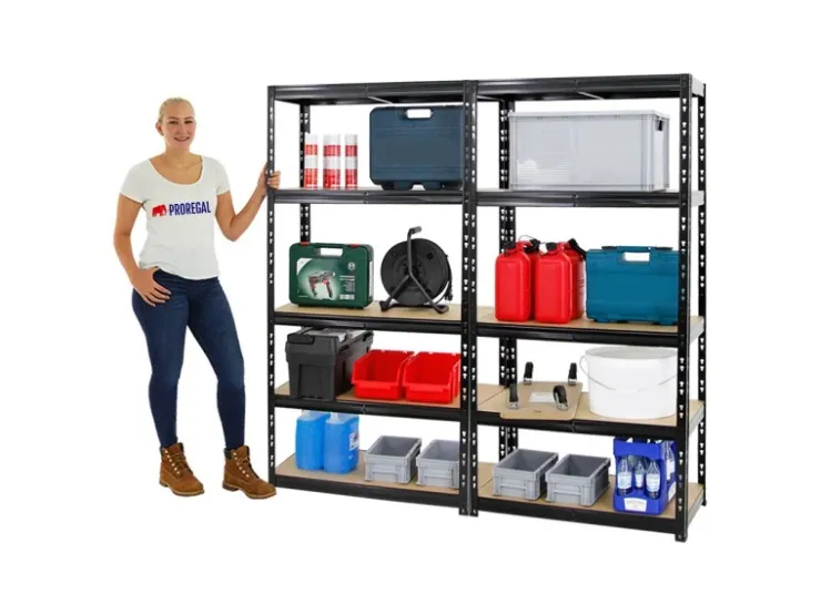 PROREGAL Mega Deal 2x Schwerlastregal Tiger HxBxT 180 x 90 x 45 cm Fachlast 265 kg 5-Ebenen* Regale Schwarz|Schwerlastregal