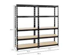 PROREGAL Mega Deal 2x Schwerlastregal Tiger HxBxT 180 x 90 x 45 cm Fachlast 265 kg 5-Ebenen* Regale Schwarz|Schwerlastregal