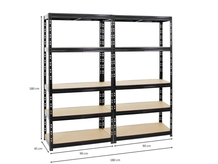 PROREGAL Mega Deal 2x Schwerlastregal Tiger HxBxT 180 x 90 x 45 cm Fachlast 265 kg 5-Ebenen* Regale Schwarz|Schwerlastregal