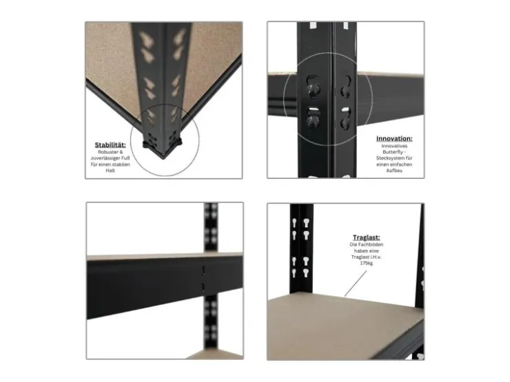 PROREGAL Mega Deal 2x Schwerlastregal APOLLO HxBxT 180 x 75 x 30 cm Fachlast 175kg Schwarz* Metallregale|Kellerregale