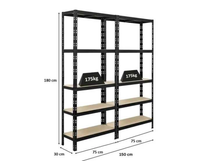 PROREGAL Mega Deal 2x Schwerlastregal APOLLO HxBxT 180 x 75 x 30 cm Fachlast 175kg Schwarz* Metallregale|Kellerregale