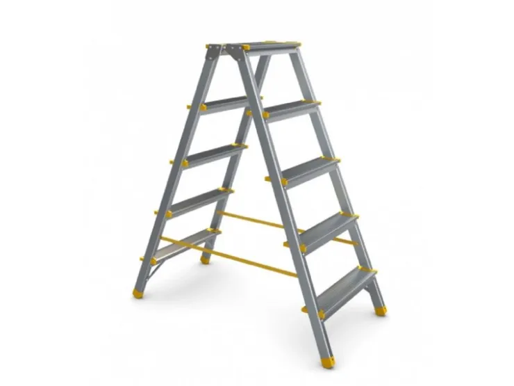 PROREGAL Metal Double Giraffe Doppelseitige-Aluminium-Stufenstehleiter 5 Stufen 109 cm Hoch 150 kg Tragkraft Leiter Trittleiter Haushaltsleiter