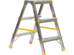 PROREGAL Metal Double Giraffe Doppelseitige-Aluminium-Stufenstehleiter 3 Stufen 63 cm Hoch 150 kg Tragkraft Leiter Trittleiter Haushaltsleiter