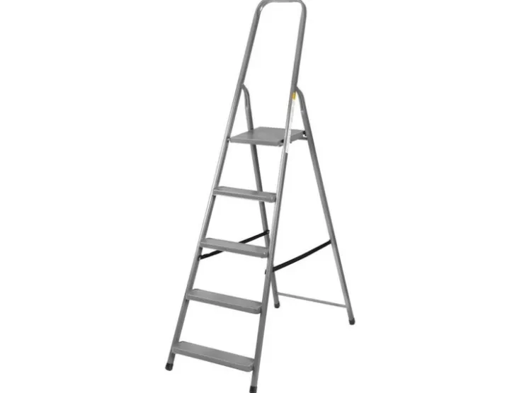 PROREGAL Metal Single Giraffe Einseitige-Metall-Bügelleiter 6 Stufen 197 cm Hoch 125 kg Tragkraft Stahl Trittleiter Stufenleiter Stehleiter