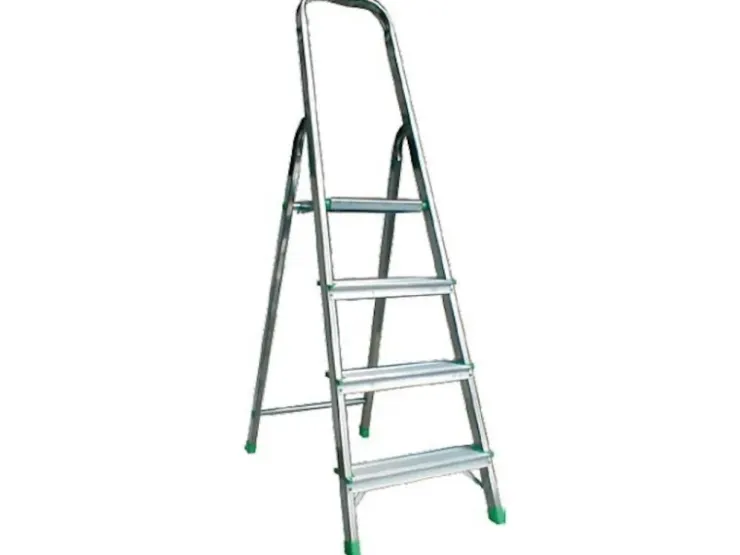 PROREGAL Metal Single Giraffe Einseitige-Aluminium-Bügelleiter 4 Stufen 153 cm Hoch Leiter Trittleiter Stufenleiter Stehleiter Haushaltsleiter