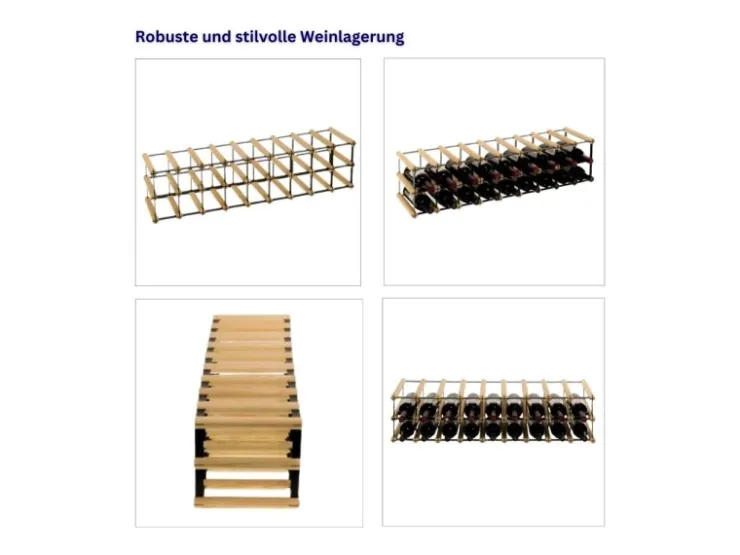 PROREGAL Modulares Weinregal Vinotega Mod Metal HxBxT 22,5 x 92,5 x 24,5 cm 9 x 2 Flaschen Massives Kiefernholz Natur* Flaschenregale