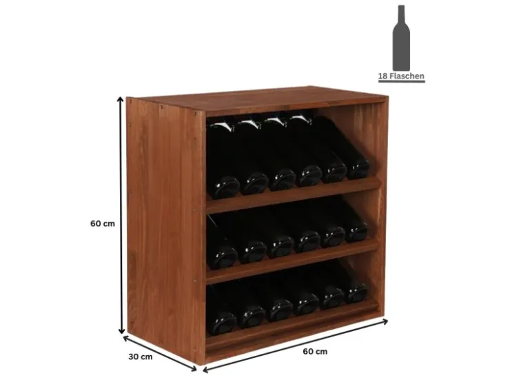 PROREGAL Modulares Weinregal Vincellar Mod HxBxT 60 x 60 x 30 cm Schräg Modul Für 18 Flaschen Massives Kiefernholz Geölt