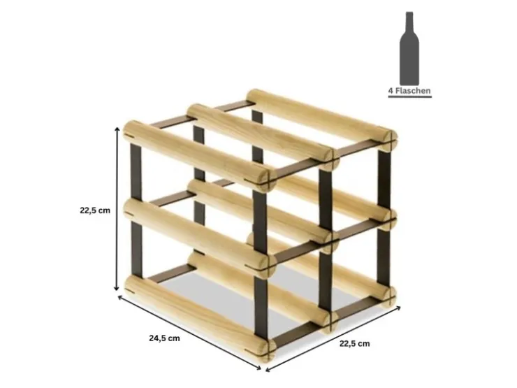 PROREGAL Modulares Weinregal Vinotega Mod Metal HxBxT 22,5 x 22,5 x 24,5 cm 2 x 2 Flaschen Massives Kiefernholz Geölt