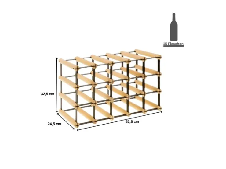 PROREGAL Modulares Weinregal Vinotega Mod Metal HxBxT 32,5 x 52,5 x 24,5 cm 5 x 3 Flaschen Massives Kiefernholz Geölt