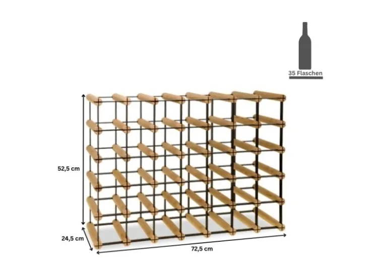 PROREGAL Modulares Weinregal Vinotega Mod Metal HxBxT 52,5 x 72,5 x 24,5 cm 7 x 5 Flaschen Massives Kiefernholz Geölt