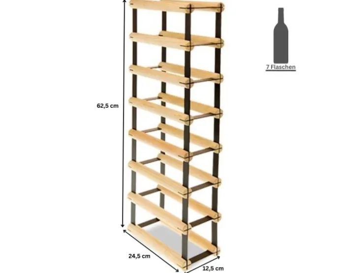 PROREGAL Modulares Weinregal Vinotega Mod Metal HxBxT 72,5 x 12,5 x 24,5 cm 1 x 7 Flaschen Massives Kiefernholz Geölt