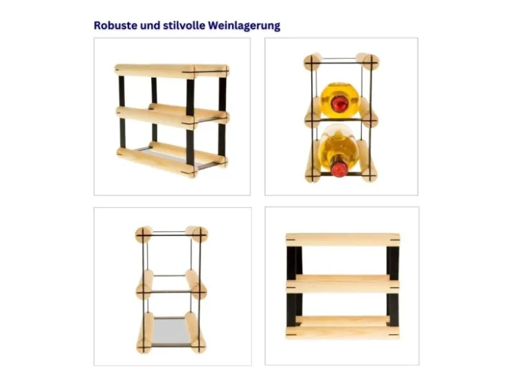 PROREGAL Modulares Weinregal Vinotega Mod Metal HxBxT 22,5 x 12,5 x 24,5 cm 1 x 2 Flaschen Massives Kiefernholz Natur