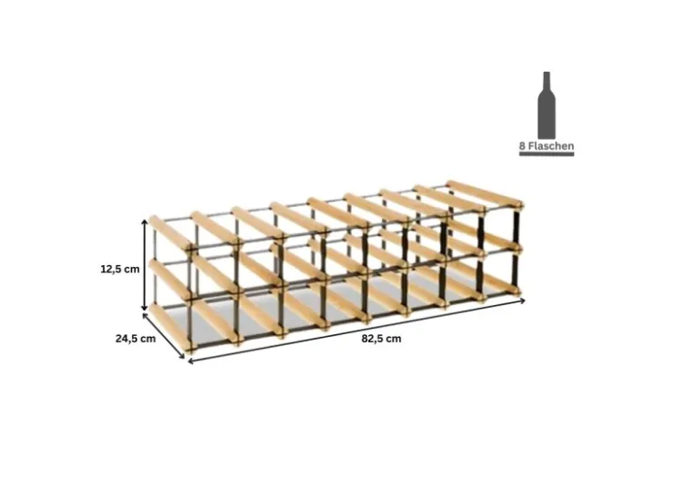 PROREGAL Modulares Weinregal Vinotega Mod Metal HxBxT 12,5 x 82,5 x 24,5 cm 8 x 1 Flaschen Massives Kiefernholz Natur* Flaschenregale