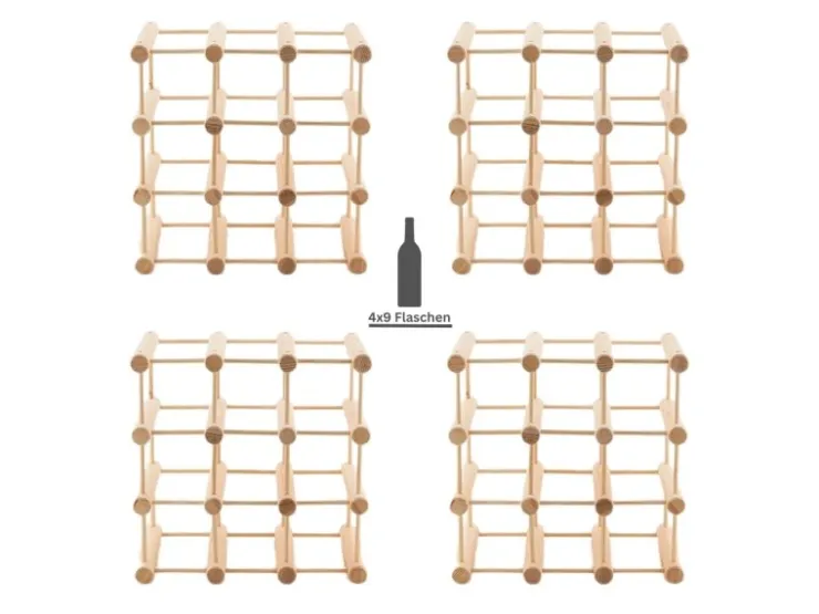 PROREGAL Modulares Weinregal Vinotega Mod HxBxT 36 x 36 x 24 cm 4 x 9 Flaschen Massives Kiefernholz Natur* Flaschenregale