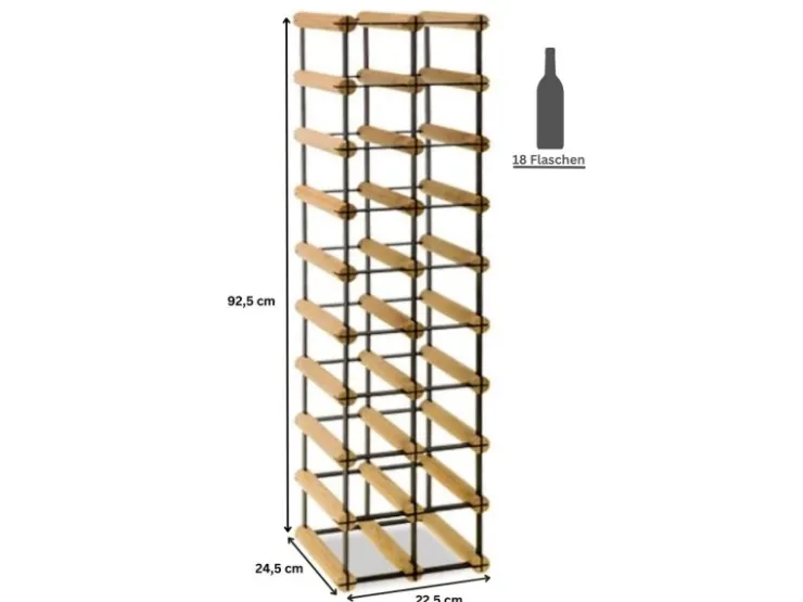 PROREGAL Modulares Weinregal Vinotega Mod Metal HxBxT 92,5 x 22,5 x 24,5 cm 2 x 9 Flaschen Massives Kiefernholz Geölt