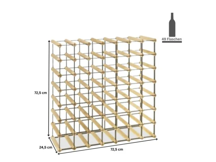 PROREGAL Modulares Weinregal Vinotega Mod Metal HxBxT 72,5 x 72,5 x 24,5 cm 7 x 7 Flaschen Massives Kiefernholz Natur* Flaschenregale