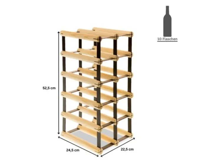 PROREGAL Modulares Weinregal Vinotega Mod Metal HxBxT 52,5 x 22,5 x 24,5 cm 2 x 5 Flaschen Massives Kiefernholz Geölt