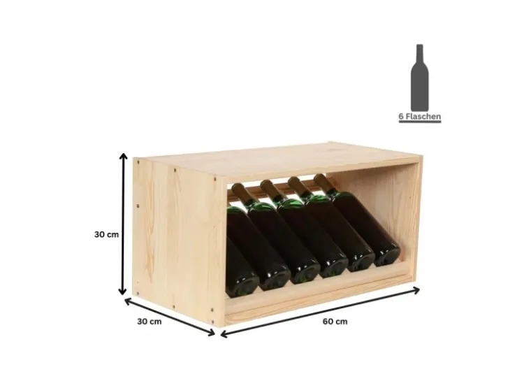 PROREGAL Modulares Weinregal Vincellar Mod HxBxT 30 x 60 x 30 cm Schräg Modul Für 6 Flaschen Massives Kiefernholz Natur* Flaschenregale