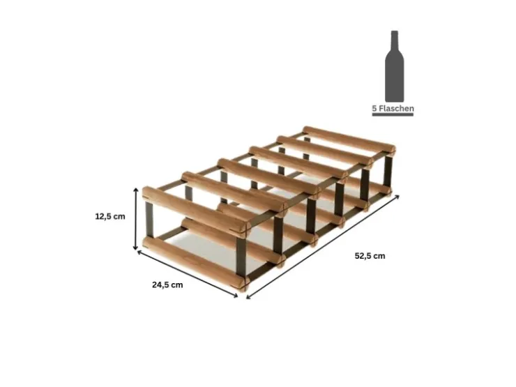 PROREGAL Modulares Weinregal Vinotega Mod Metal HxBxT 12,5 x 52,5 x 24,5 cm 5 x 1 Flaschen Massives Kiefernholz Geölt