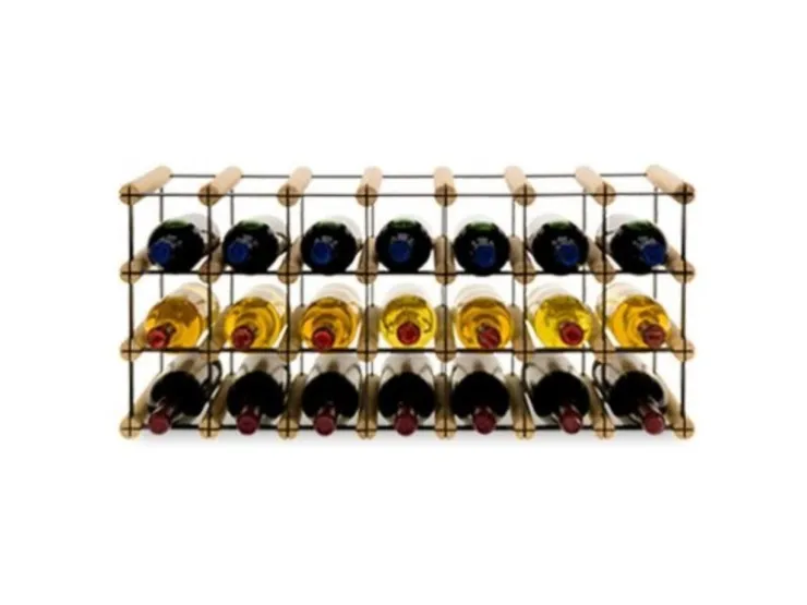PROREGAL Modulares Weinregal Vinotega Mod Metal HxBxT 32,5 x 72,5 x 24,5 cm 7 x 3 Flaschen Massives Kiefernholz Natur