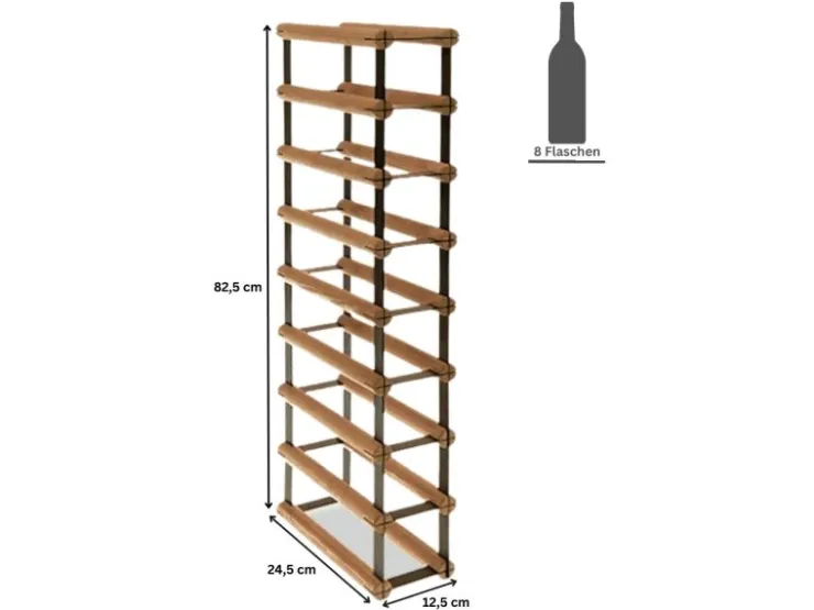 PROREGAL Modulares Weinregal Vinotega Mod Metal HxBxT 82,5 x 12,5 x 24,5 cm 1 x 8 Flaschen Massives Kiefernholz Geölt* Flaschenregale