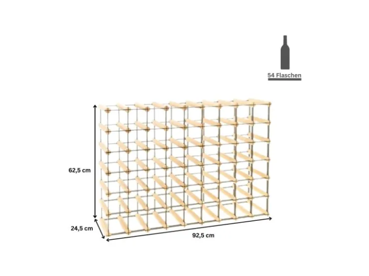 PROREGAL Modulares Weinregal Vinotega Mod Metal HxBxT 62,5 x 92,5 x 24,5 cm 9 x 6 Flaschen Massives Kiefernholz Geölt