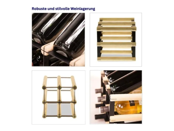 PROREGAL Modulares Weinregal Vinotega Mod Metal HxBxT 22,5 x 22,5 x 24,5 cm 2 x 2 Flaschen Massives Kiefernholz Natur* Flaschenregale