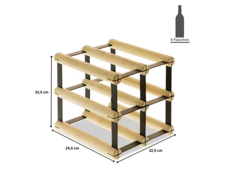 PROREGAL Modulares Weinregal Vinotega Mod Metal HxBxT 22,5 x 22,5 x 24,5 cm 2 x 2 Flaschen Massives Kiefernholz Natur* Flaschenregale