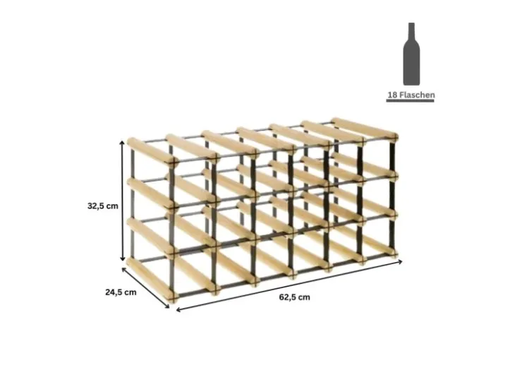 PROREGAL Modulares Weinregal Vinotega Mod Metal HxBxT 32,5 x 62,5 x 24,5 cm 6 x 3 Flaschen Massives Kiefernholz Natur