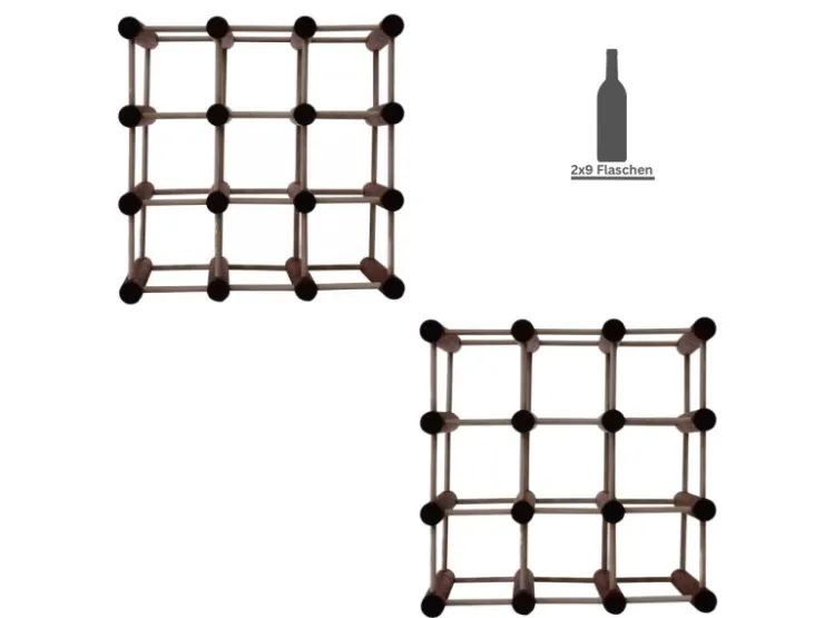 PROREGAL Modulares Weinregal Vinotega Mod HxBxT 36 x 36 x 24 cm 2 x 9 Flaschen Massives Kiefernholz Braun Geölt