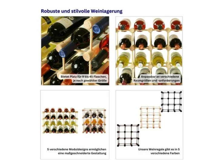 PROREGAL Modulares Weinregal Vinotega Mod HxBxT 36 x 36 x 24 cm 3 x 9 Flaschen Massives Kiefernholz Natur