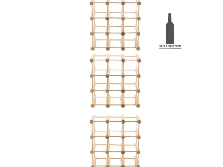 PROREGAL Modulares Weinregal Vinotega Mod HxBxT 36 x 36 x 24 cm 3 x 9 Flaschen Massives Kiefernholz Natur