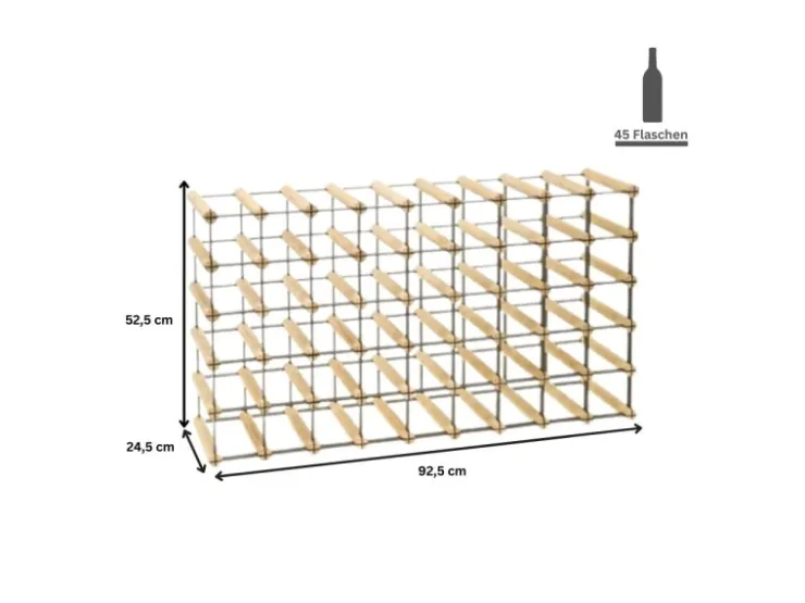 PROREGAL Modulares Weinregal Vinotega Mod Metal HxBxT 52,5 x 92,5 x 24,5 cm 9 x 5 Flaschen Massives Kiefernholz Natur* Flaschenregale