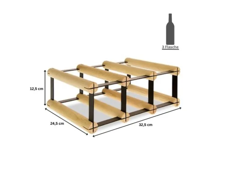 PROREGAL Modulares Weinregal Vinotega Mod Metal HxBxT 12,5 x 32,5 x 24,5 cm 3 x 1 Flaschen Massives Kiefernholz Natur* Flaschenregale