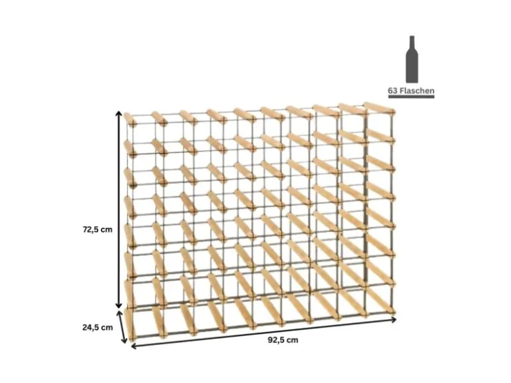 PROREGAL Modulares Weinregal Vinotega Mod Metal HxBxT 72,5 x 92,5 x 24,5 cm 9 x 7 Flaschen Massives Kiefernholz Natur* Flaschenregale