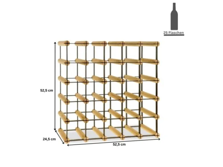 PROREGAL Modulares Weinregal Vinotega Mod Metal HxBxT 52,5 x 52,5 x 24,5 cm 5 x 5 Flaschen Massives Kiefernholz Natur* Flaschenregale