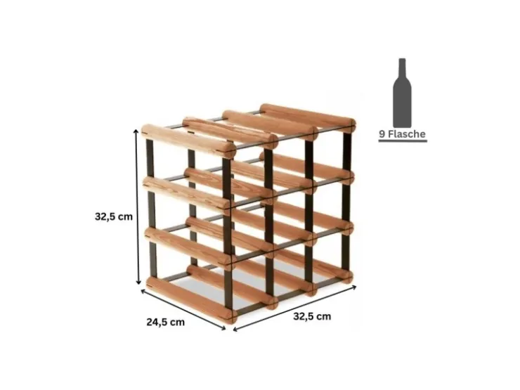 PROREGAL Modulares Weinregal Vinotega Mod Metal HxBxT 32,5 x 32,5 x 24,5 cm 3 x 3 Flaschen Massives Kiefernholz Geölt