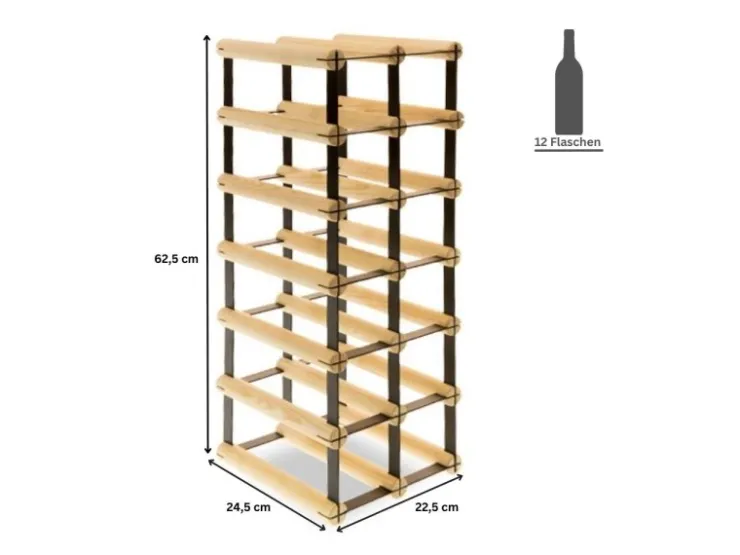 PROREGAL Modulares Weinregal Vinotega Mod Metal HxBxT 62,5 x 22,5 x 24,5 cm 2 x 6 Flaschen Massives Kiefernholz Natur* Flaschenregale