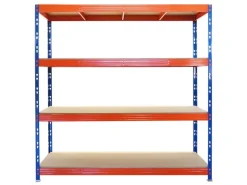PROREGAL Profi Schwerlastregal Rhino HxBxT 200x200x60cm 4 Spanplatten-Ebenen 16mm Fachlast 500kg Blau/Orange Stecksystem Lagerregal Steckregal