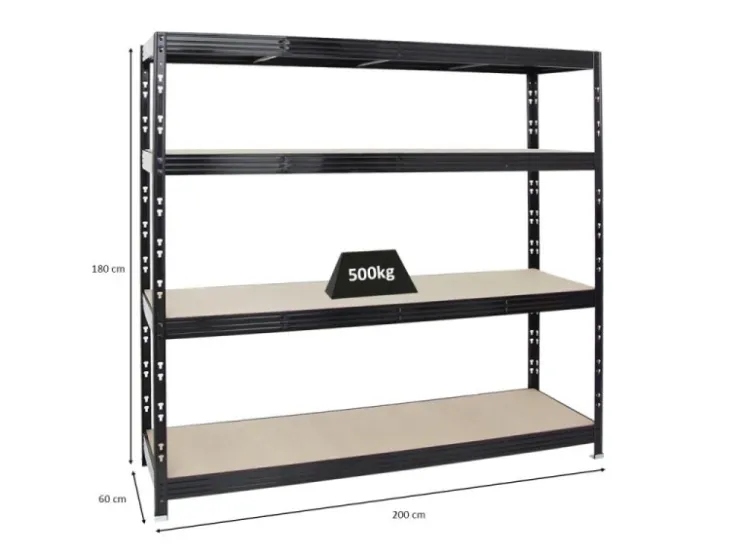 PROREGAL Profi Schwerlastregal Rhino HxBxT 180 x 200 x 60 cm 4 Spanplatten-Ebenen 8mm Fachlast 500 kg