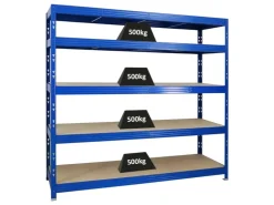 PROREGAL Profi Schwerlastregal Rhino HxBxT 180 x 200 x 60 cm 5 Spanplatten-Ebenen 8mm Fachlast 500 kg