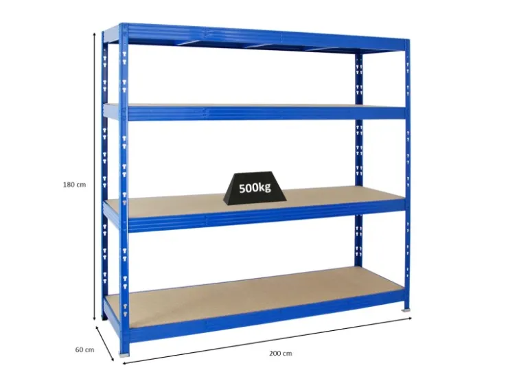 PROREGAL Profi Schwerlastregal Rhino HxBxT 180 x 200 x 60 cm 4 Spanplatten-Ebenen 8mm Fachlast 500 kg