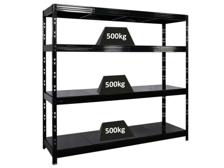 PROREGAL Profi Schwerlastregal Rhino HxBxT 180x200x60cm 4 Stahlplatten-Ebenen Fachlast 500kg Schwarz Stecksystem Lagerregal Regalsystem