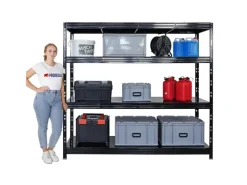 PROREGAL Profi Schwerlastregal Rhino HxBxT 180x200x60cm 4 Stahlplatten-Ebenen Fachlast 500kg Schwarz Stecksystem Lagerregal Regalsystem