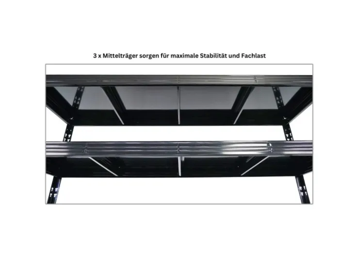 PROREGAL Profi Schwerlastregal Rhino HxBxT 180x200x60cm 4 Stahlplatten-Ebenen Fachlast 500kg Schwarz Stecksystem Lagerregal Regalsystem