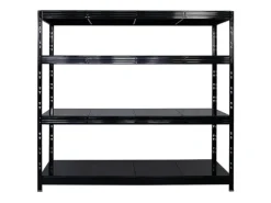 PROREGAL Profi Schwerlastregal Rhino HxBxT 180x200x60cm 4 Stahlplatten-Ebenen Fachlast 500kg Schwarz Stecksystem Lagerregal Regalsystem