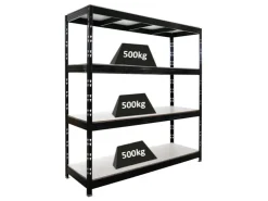 PROREGAL Profi Schwerlastregal Rhino HxBxT 200x200x60cm 4 Melamin-Ebenen 16mm Fachlast 500kg Stecksystem Lagerregal Steckregal* Regale Schwarz|Schwerlastregal